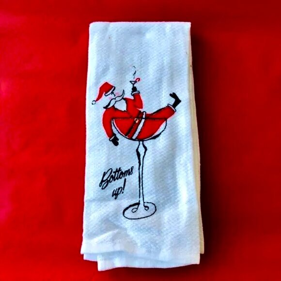 Kate Spade NY Santa Bottoms Up Raise A Glass Kitchen Dish Towels NWT - Picture 7 of 8